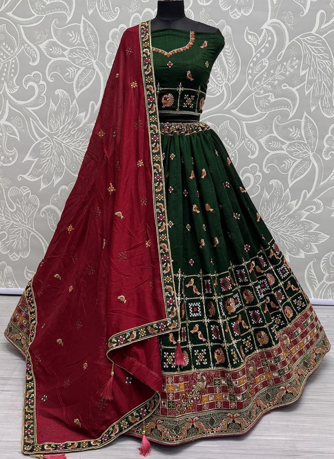 Vichitra Silk Green Wedding Wear Embroidery Work Lehenga Choli